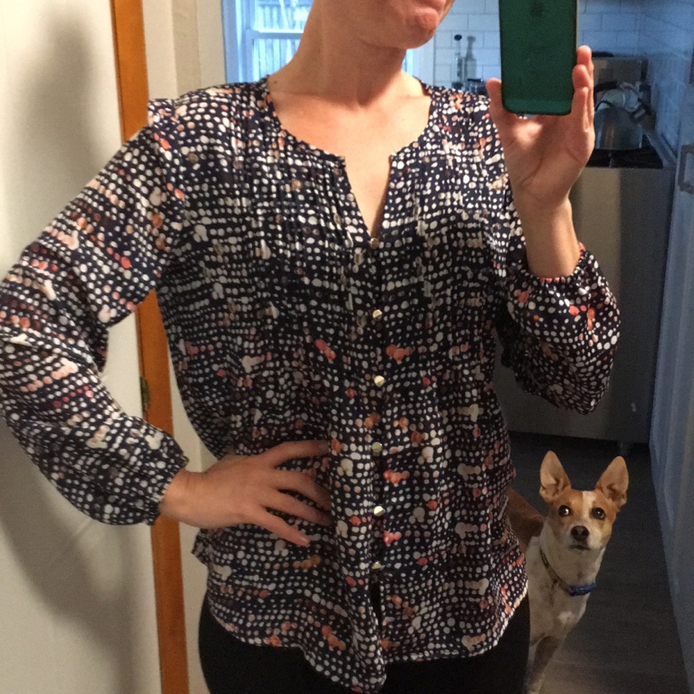 Nine West blouse puff sleeve pintuck